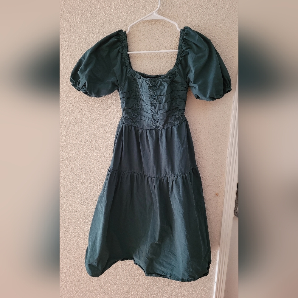 J. Roberts Green Puff Sleeve Dress